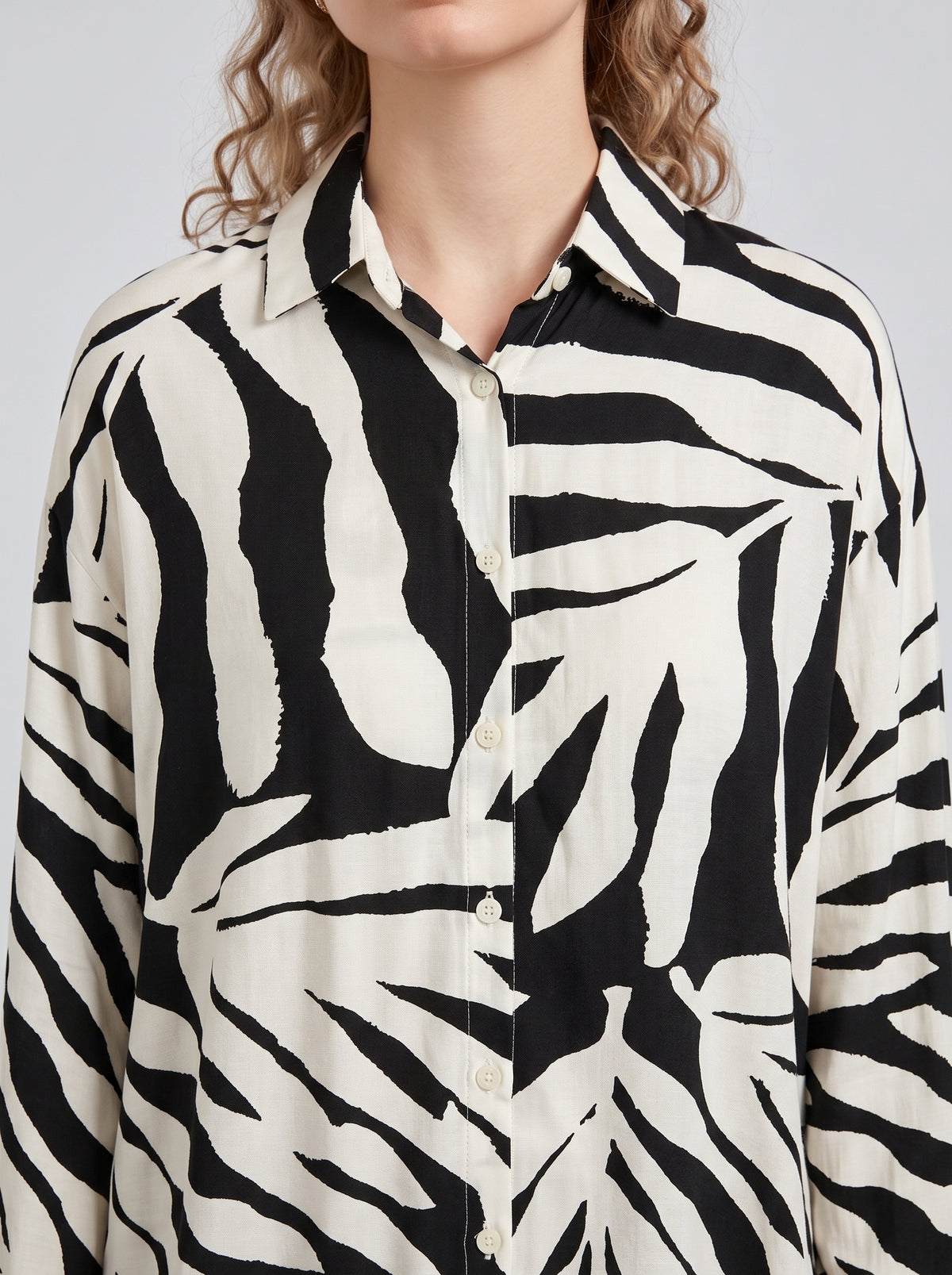 Tropical Leaf Printed Button-Down Shirt