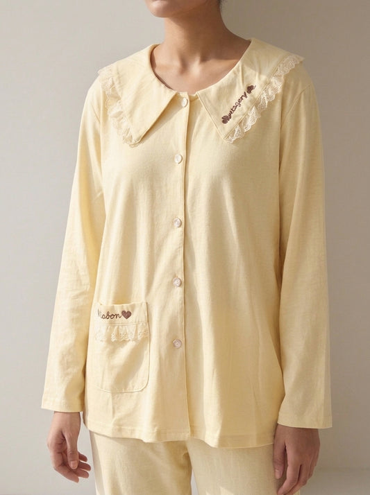 Lace-Trimmed Peter Pan Collar Lounge Set