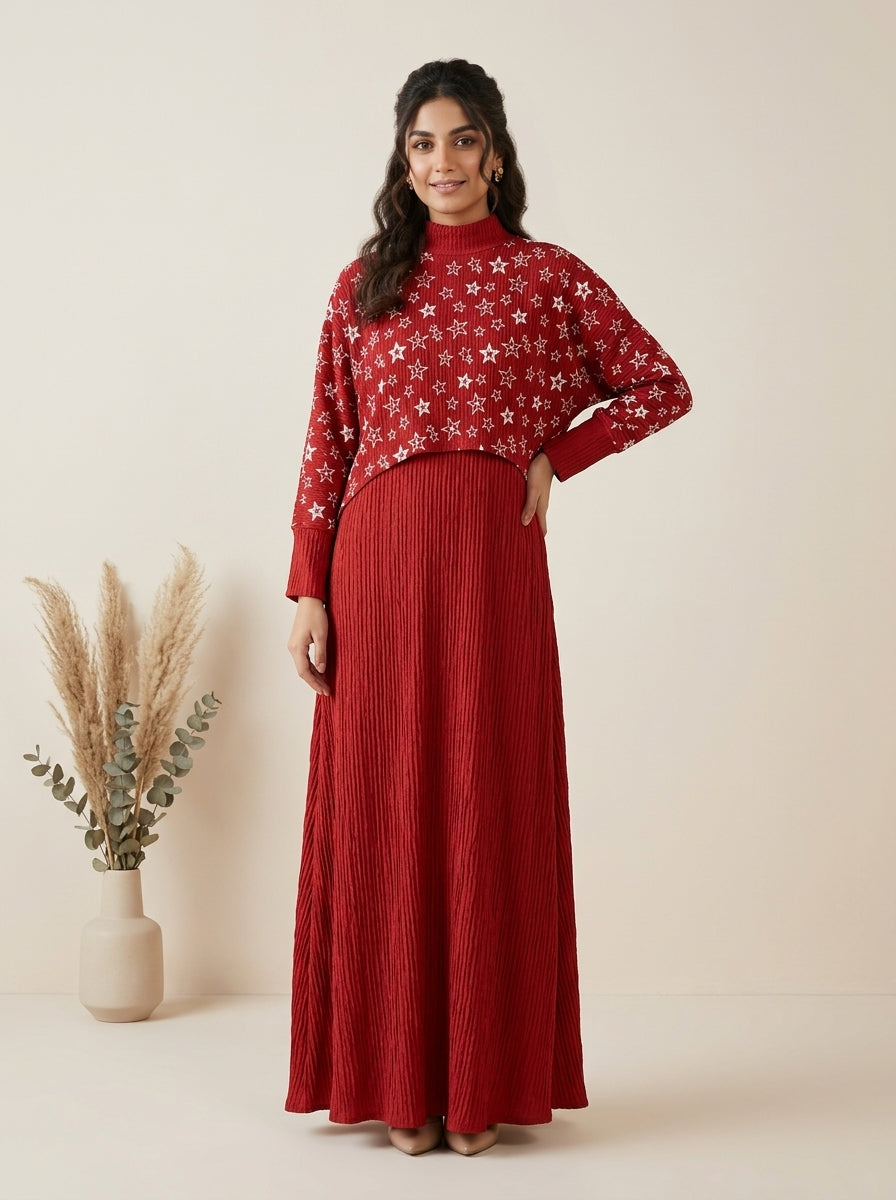 Star Print Two-Piece Layered Dress