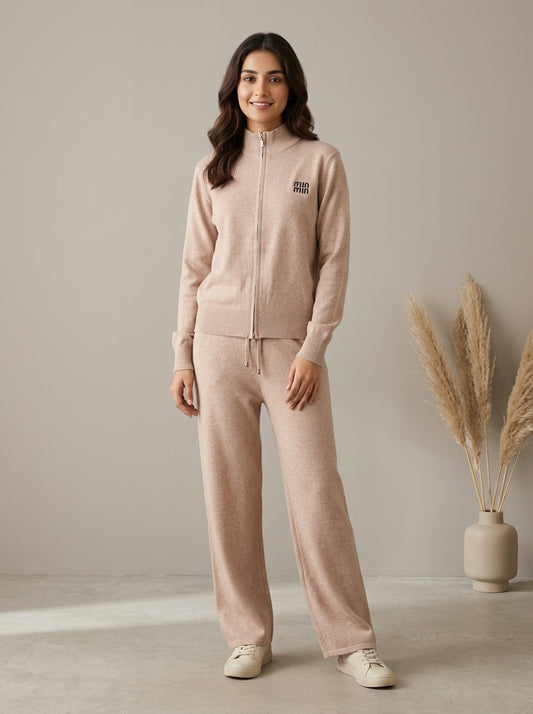 Zip-Up Knit Jacket & Drawstring Wide-Leg Trouser 2-Piece Co-ord Set
