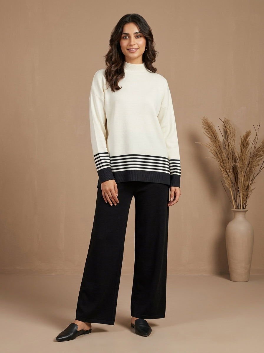 Striped Mock-Neck Knit Co-Ord Set