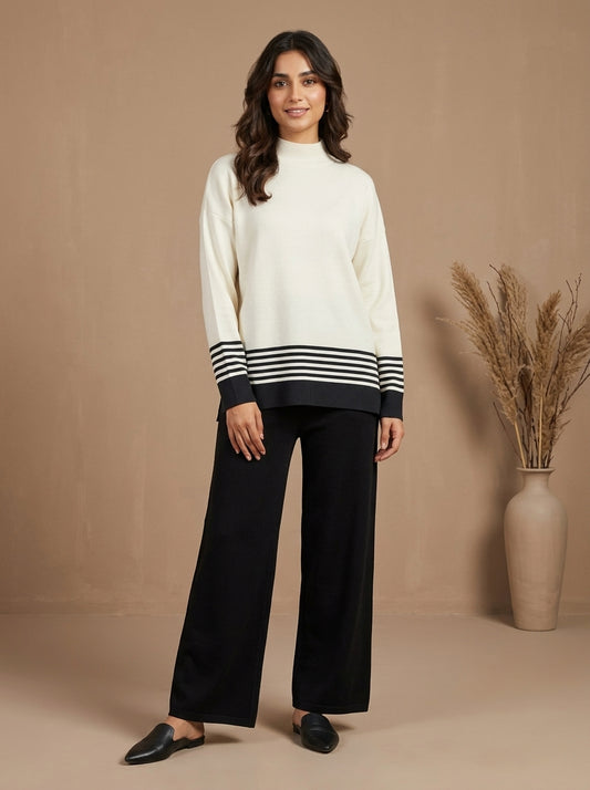 Striped Mock-Neck Knit Co-Ord Set