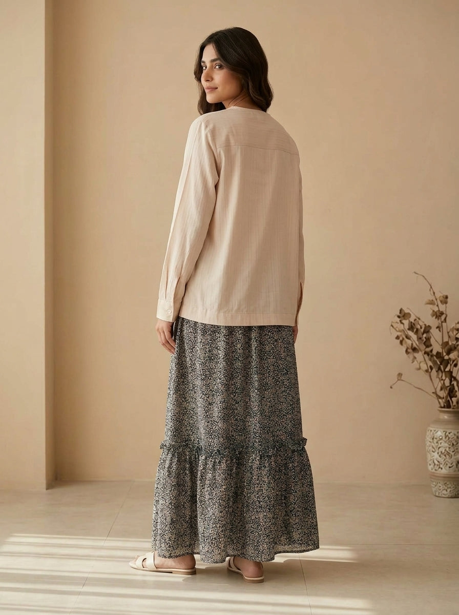 Textured Blouse & Ditsy Floral 2-Piece Co-ord Set