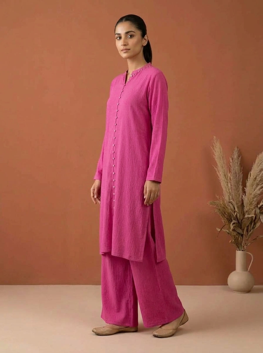 Textured Embellished Long Tunic & Wide-Leg Trouser 2-Piece Co-ord Set