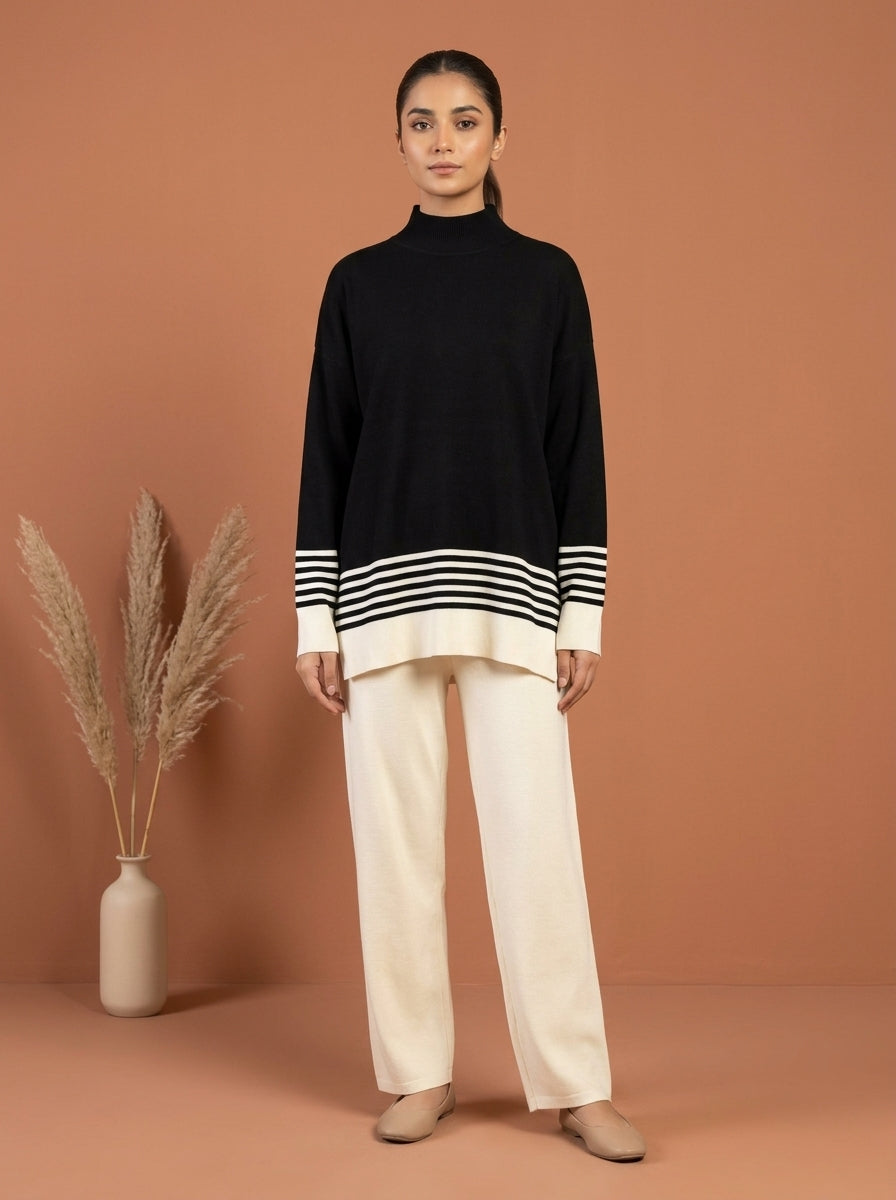 Striped Mock-Neck Knit Co-Ord Set