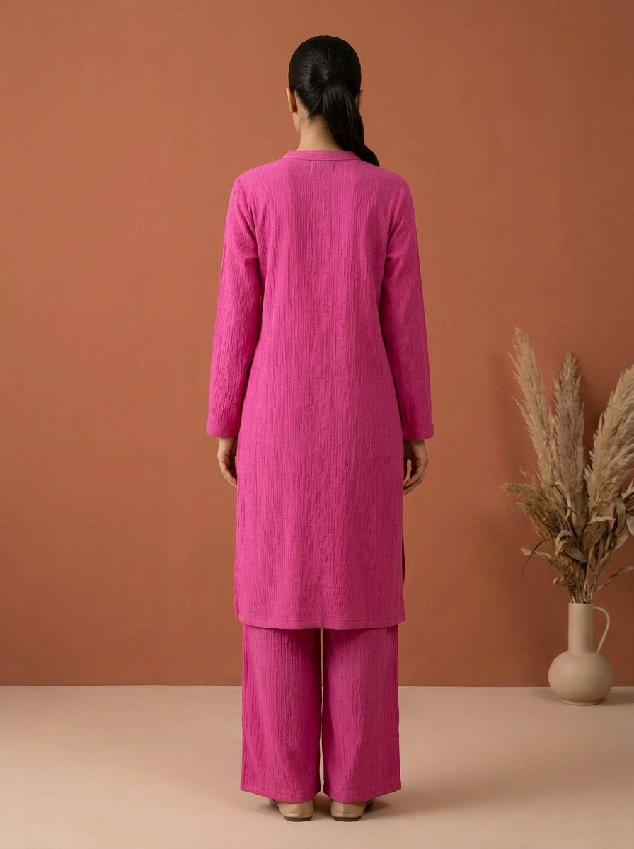 Textured Embellished Long Tunic & Wide-Leg Trouser 2-Piece Co-ord Set