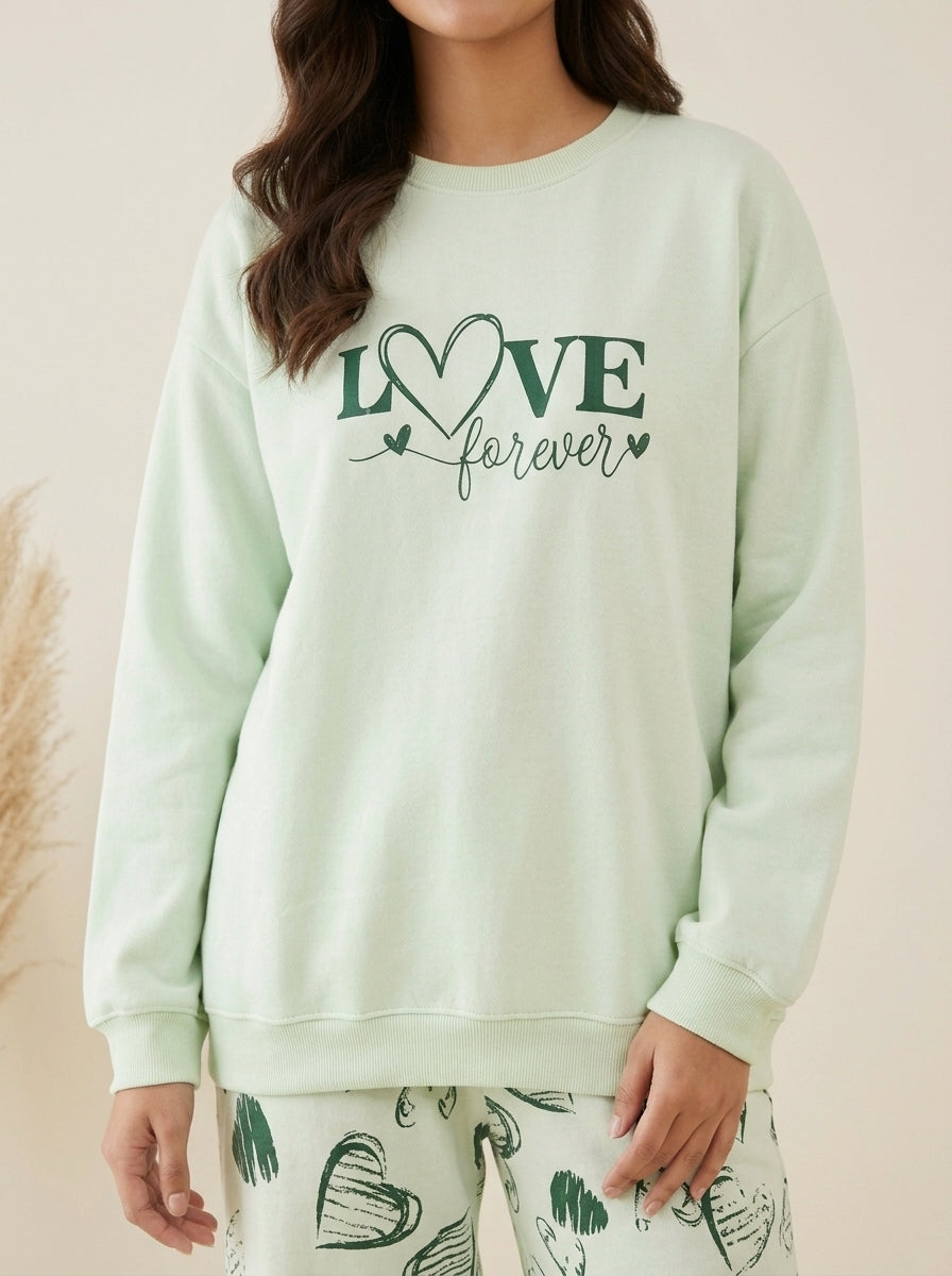 Graphic Printed Sweatshirt with Heart Trousers