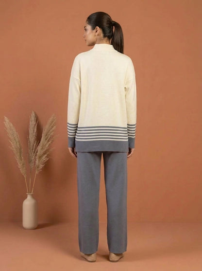 Striped Mock-Neck Knit Co-Ord Set