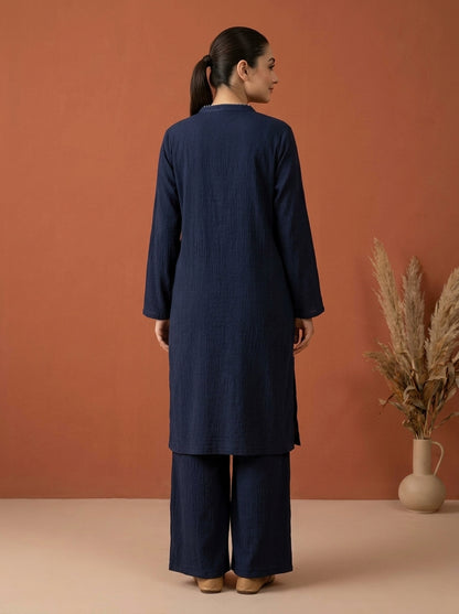 Textured Embellished Long Tunic & Wide-Leg Trouser 2-Piece Co-ord Set