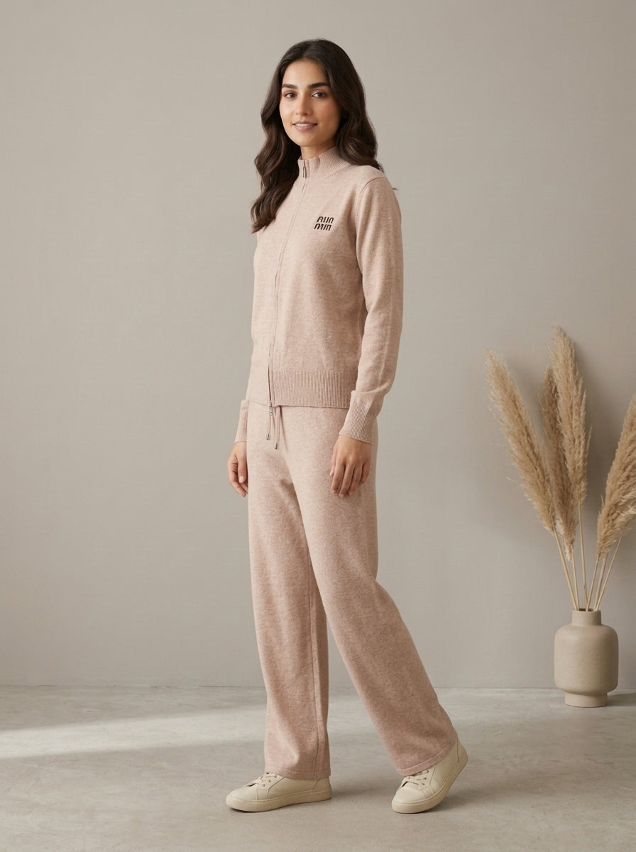 Zip-Up Knit Jacket & Drawstring Wide-Leg Trouser 2-Piece Co-ord Set