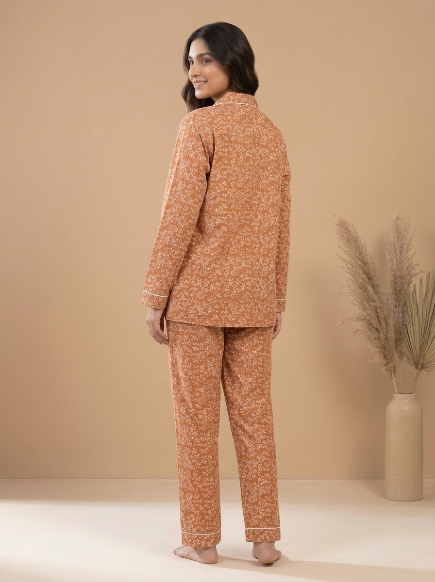 Floral Printed Sleepwear Shirt with Matching Trousers