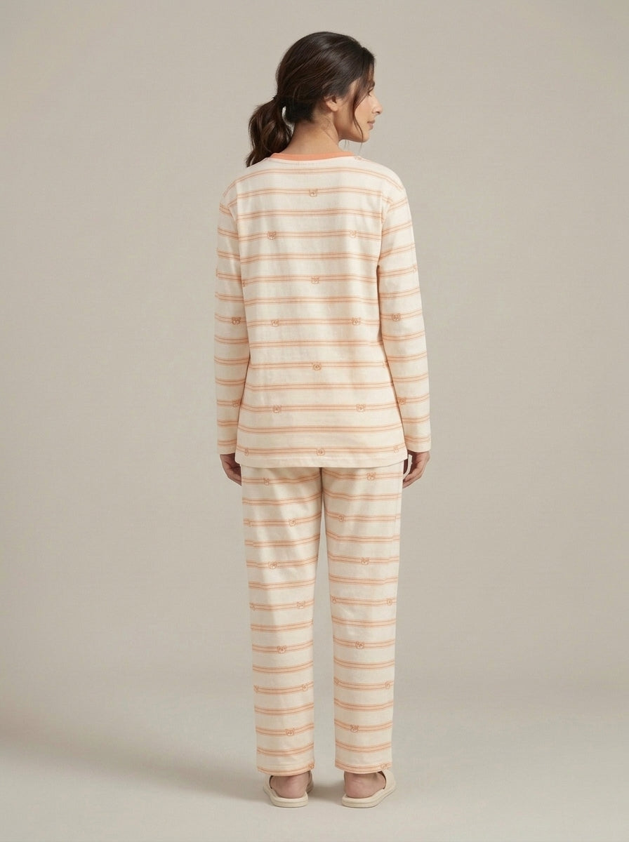 Bear Embellished Striped Lounge Set