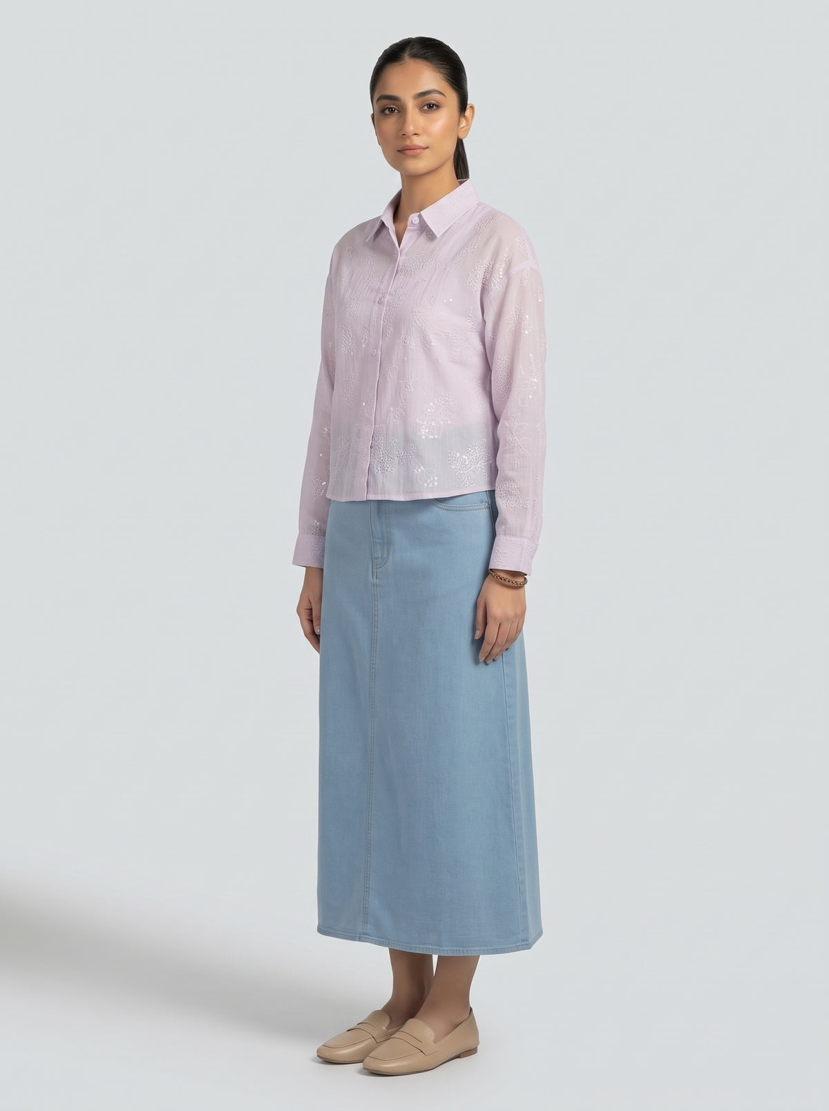 Embroidered Sequin Button-Down Shirt