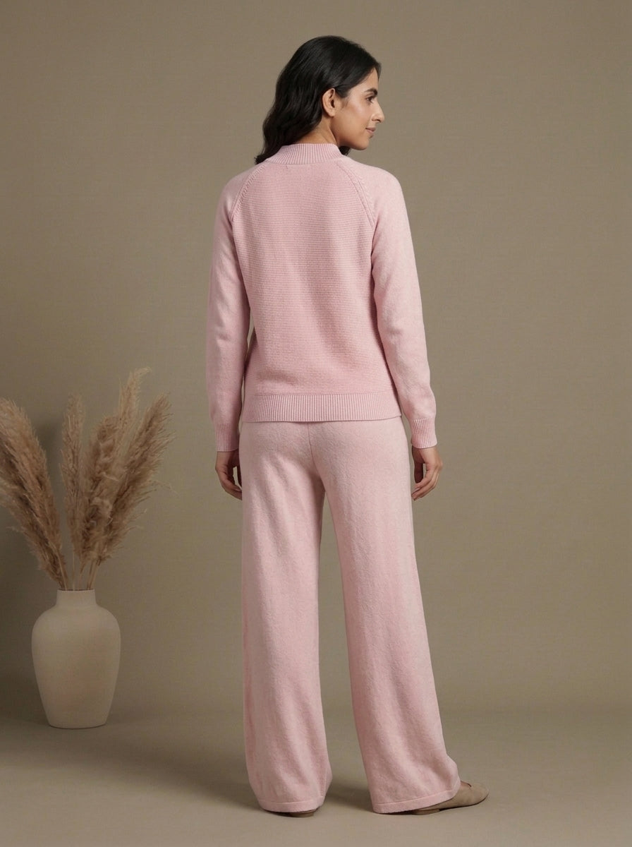 Textured High-Neck Pullover with Drawstring Trousers