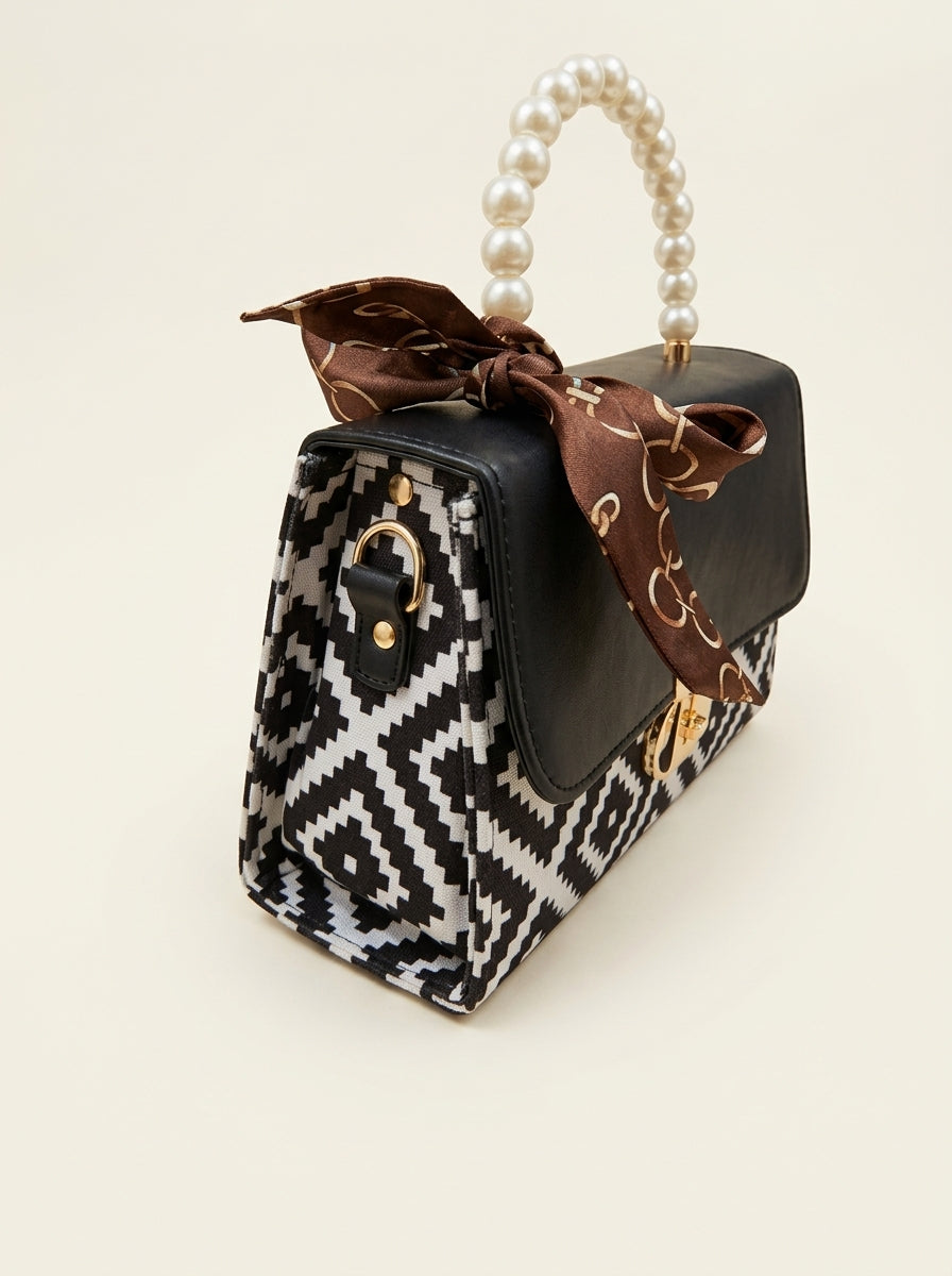 Floral Print Pearl Top Handle Bag