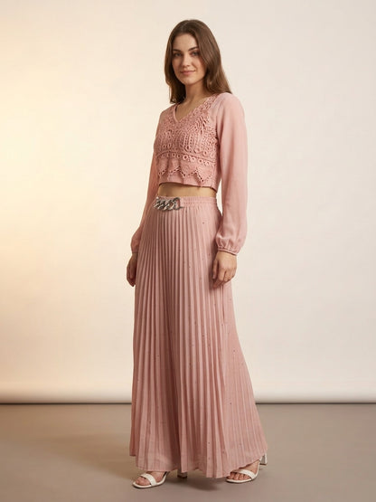 Dusty Rose Crochet Lace Crop Top