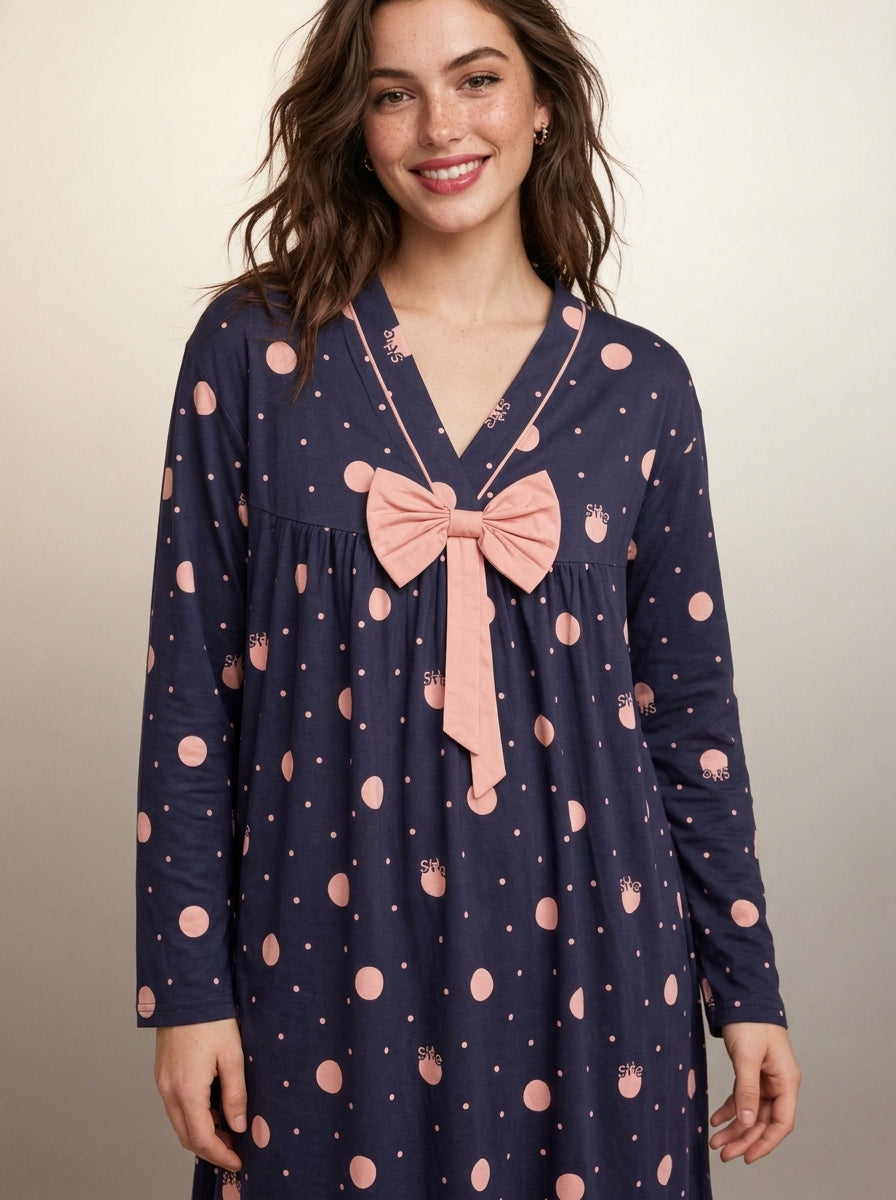 Midnight Navy & Blush Pink Polka Dot Comfort Night Wear Set