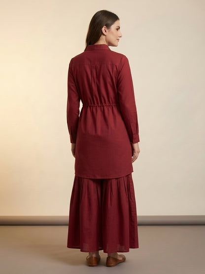 Maroon Embroidered Shirt Dress Set