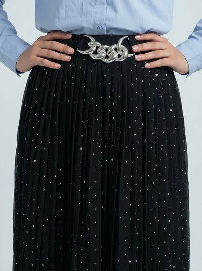 Embellished Pleated Maxi Skirt
