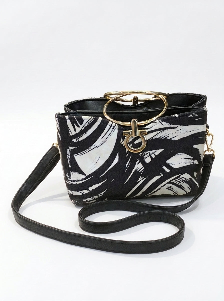 Ethnic Printed Ring Handle Handbag