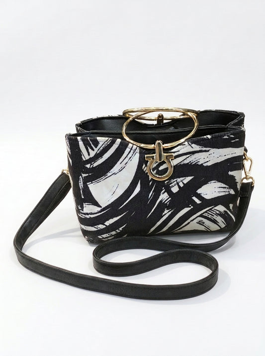 Ethnic Printed Ring Handle Handbag