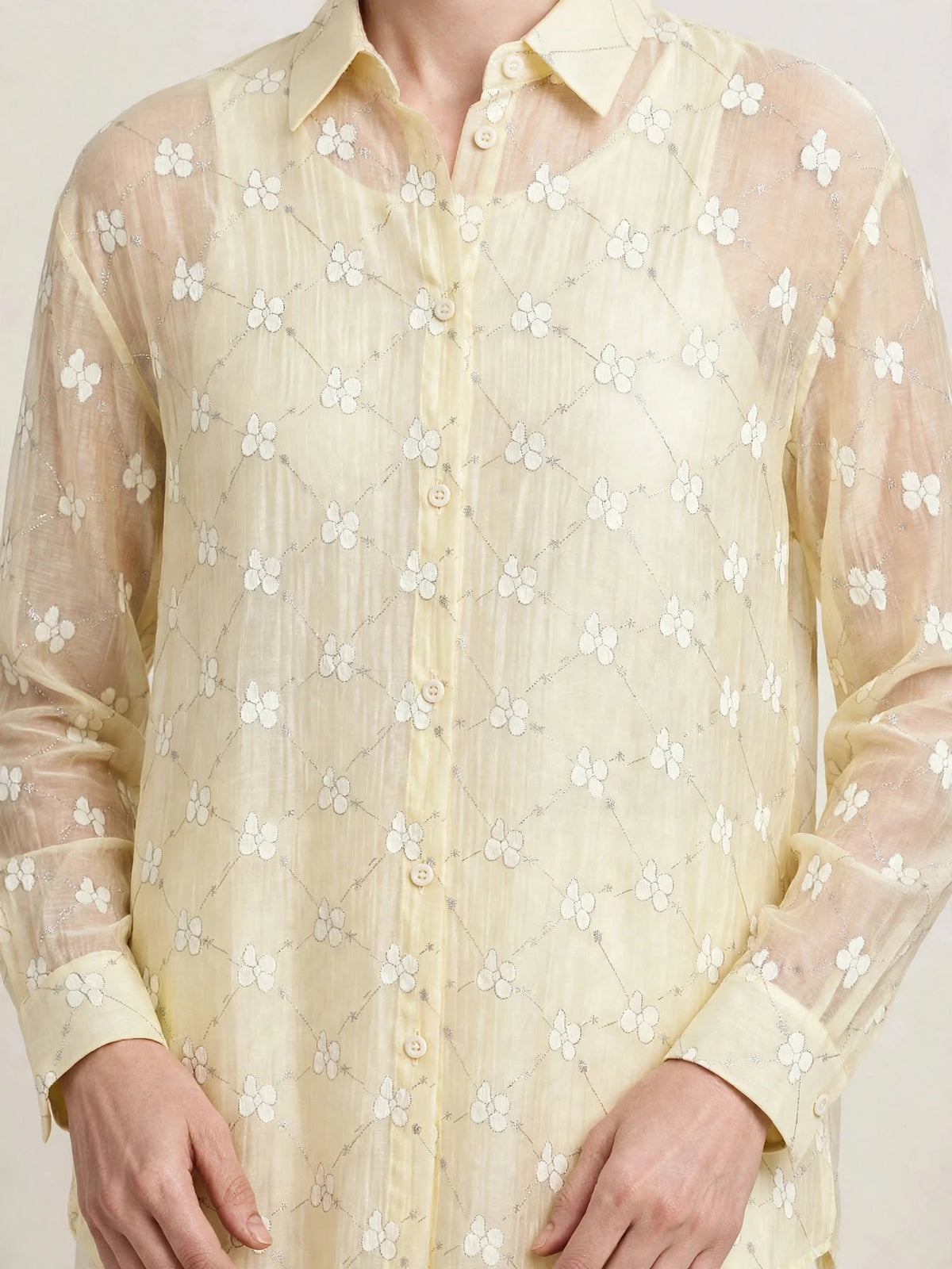 Embroidered Sequin Button-Down Shirt