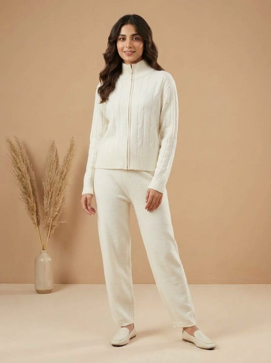 Full-Zip Cable-Knit Jacket & Wide-Leg Trouser 2-Piece Co-ord Set