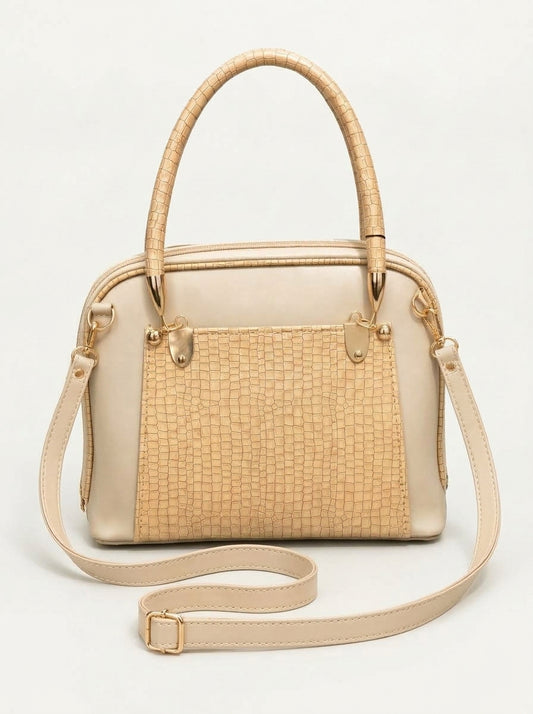 Croc-Textured Top Handle Handbag