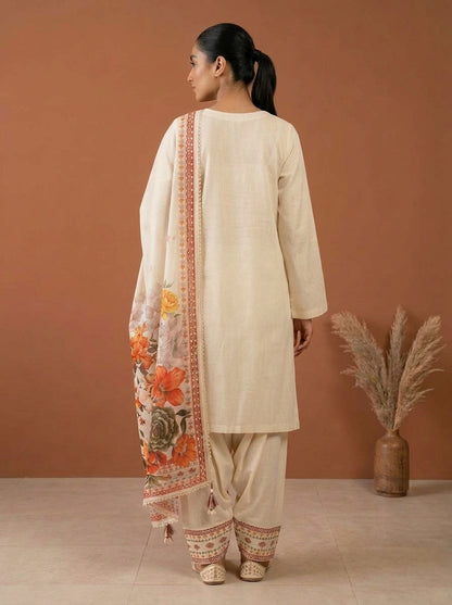 Embroidered 3-Piece Suit Set with Floral Dupatta