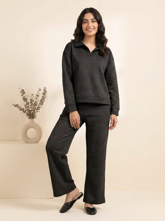 Textured Collared Shirt with Matching Trousers