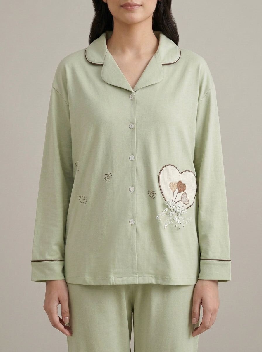 Embellished Sleepwear Shirt with Matching Trousers