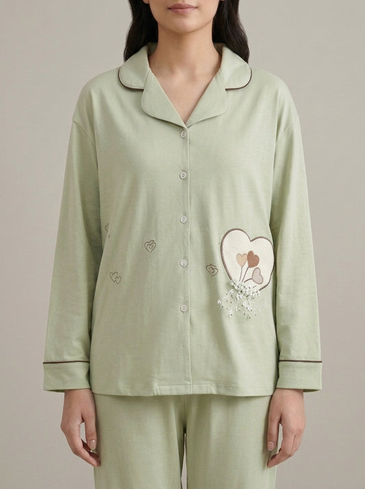 Embellished Sleepwear Shirt with Matching Trousers