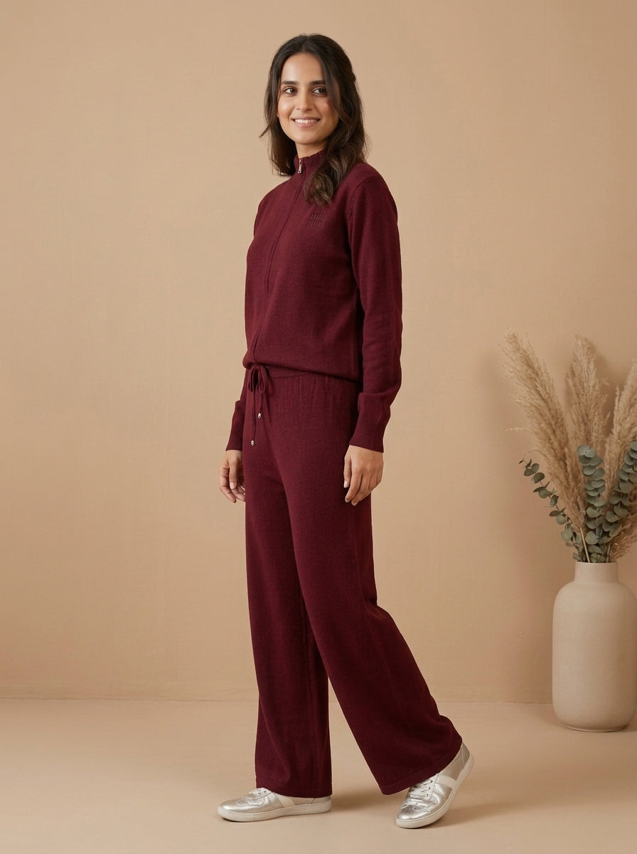 Zip-Up Knit Jacket & Drawstring Wide-Leg Trouser 2-Piece Co-ord Set