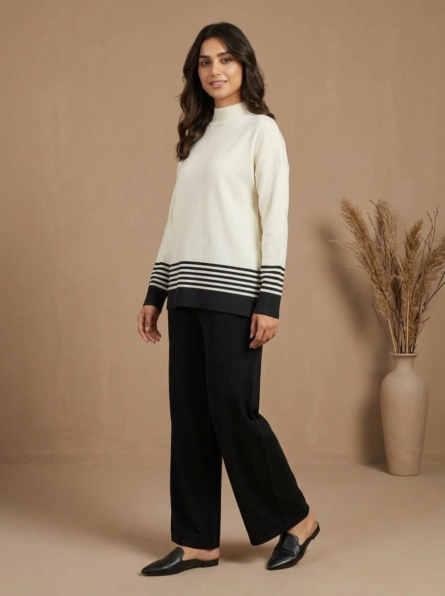 Striped Mock-Neck Knit Co-Ord Set