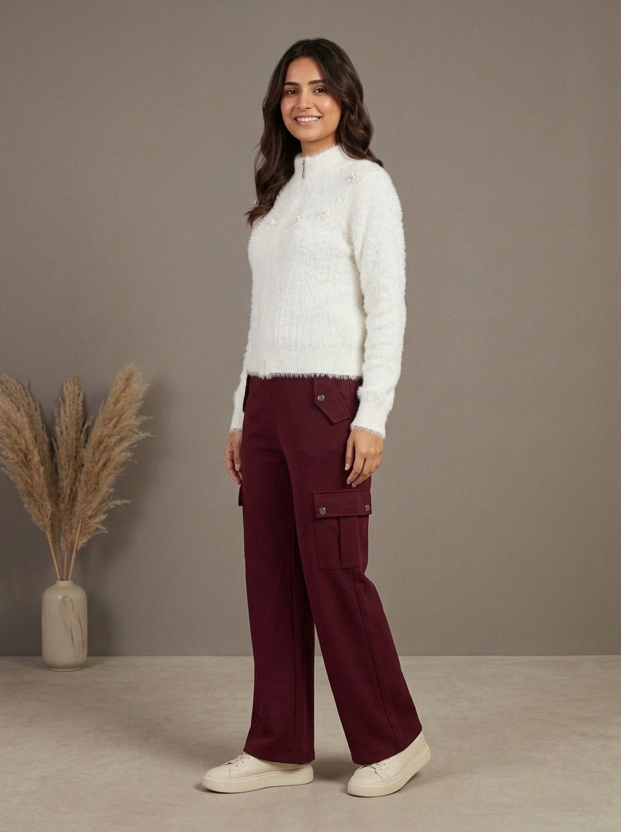 High-Waisted Side-Stripe Cargo Trousers