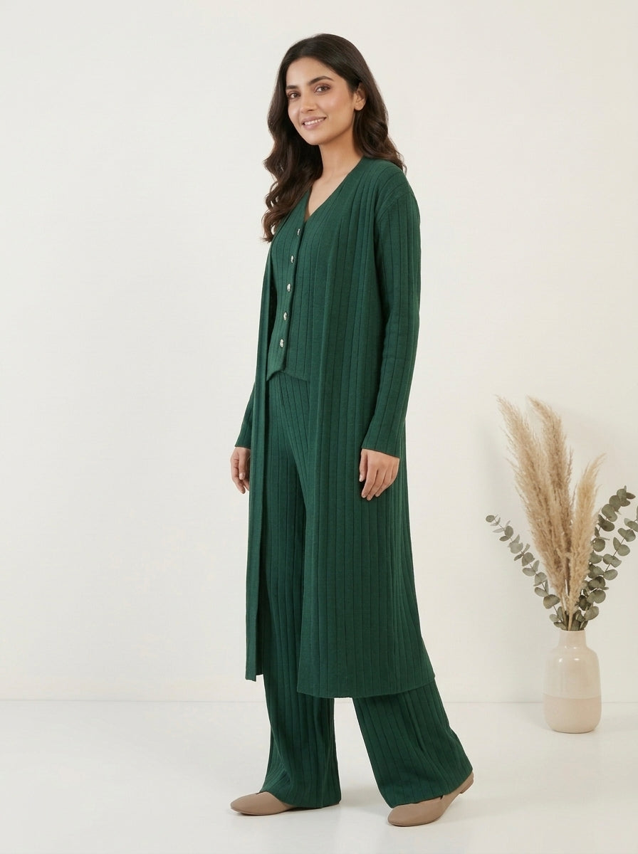Ribbed Knit Three-Piece Layered Set