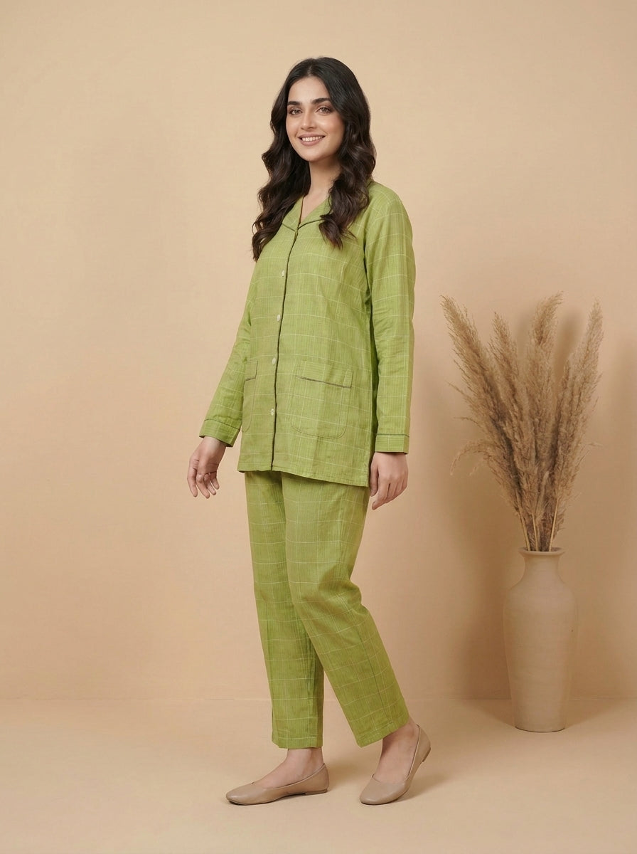 Grid Check Sleepwear Shirt with Matching Trousers