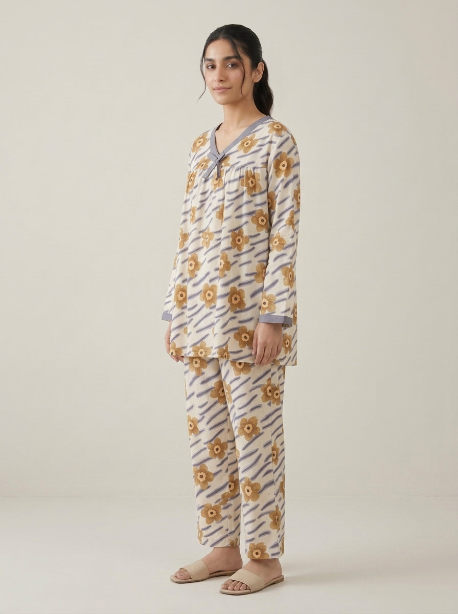 Floral Printed V-Neck Lounge Set