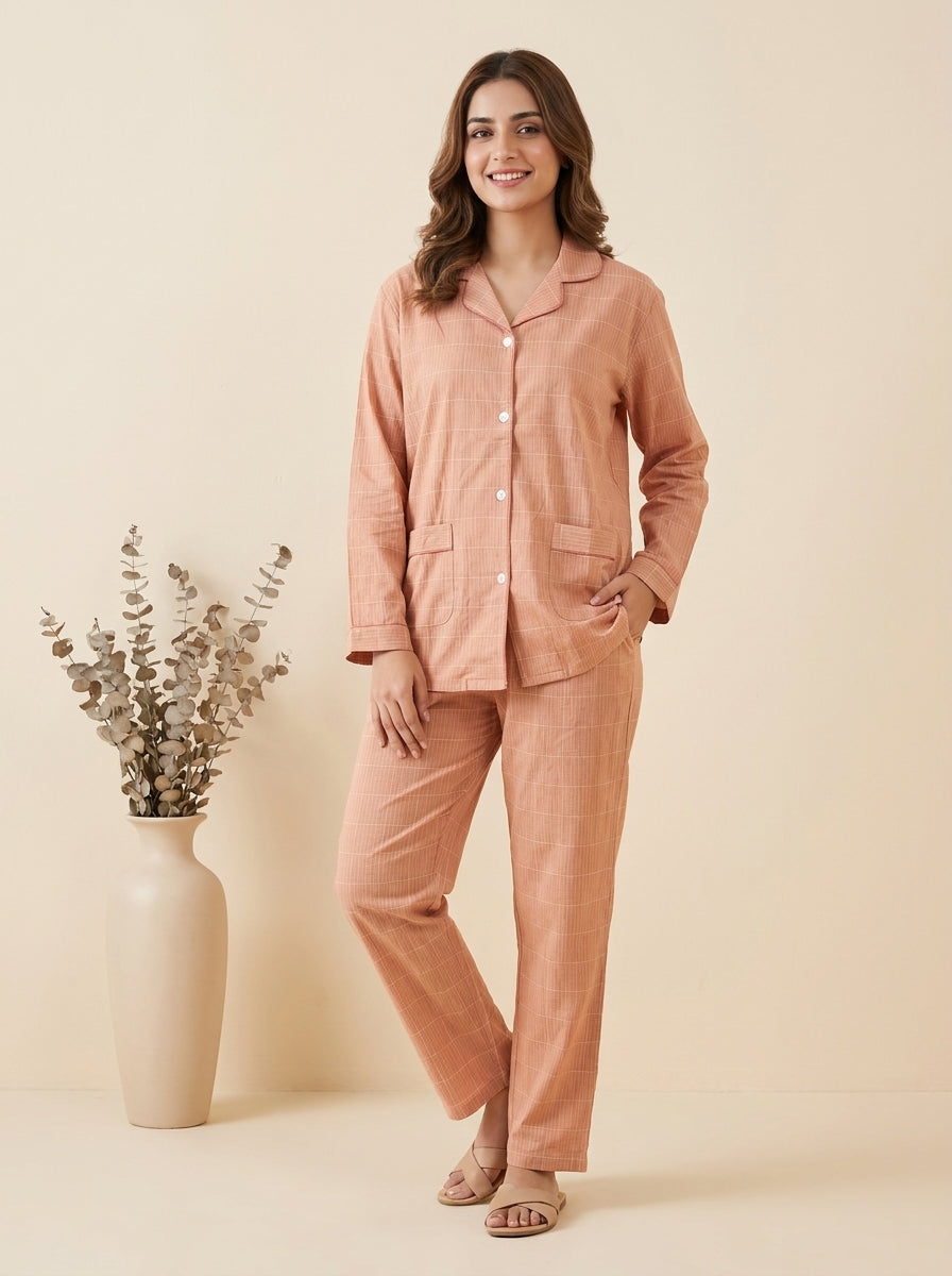 Grid Check Sleepwear Shirt with Matching Trousers