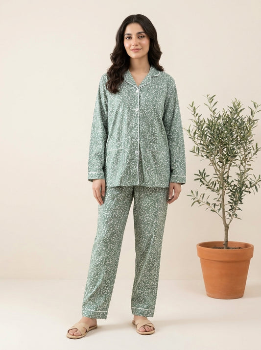 Floral Printed Sleepwear Shirt with Matching Trousers