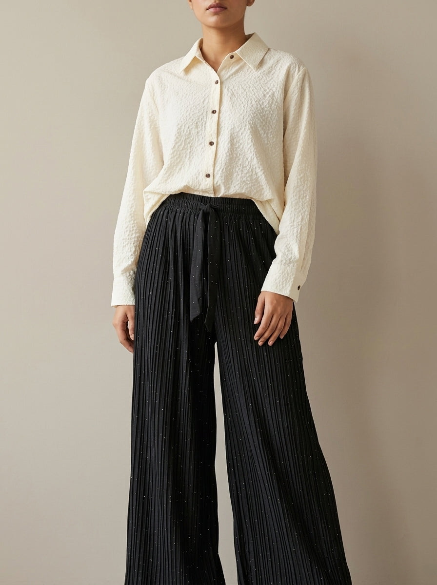 Sparkling Pleated Wide-Leg Trousers