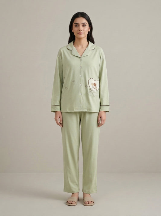 Embellished Sleepwear Shirt with Matching Trousers