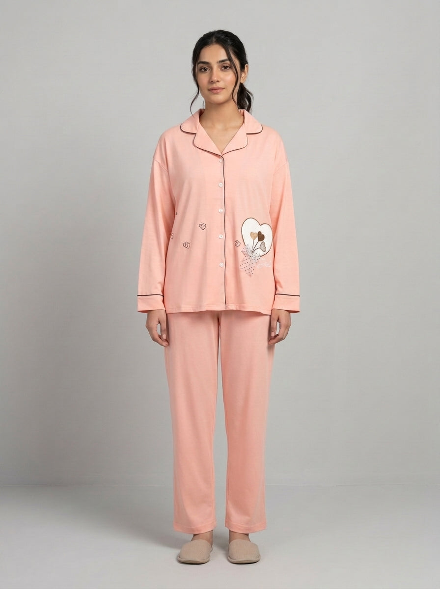 Embellished Sleepwear Shirt with Matching Trousers