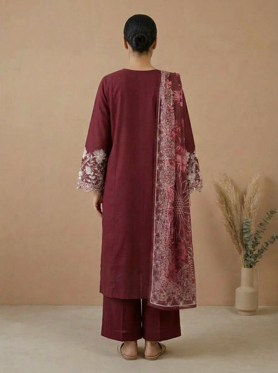 Embroidered 3-Piece Suit Set with Tassels