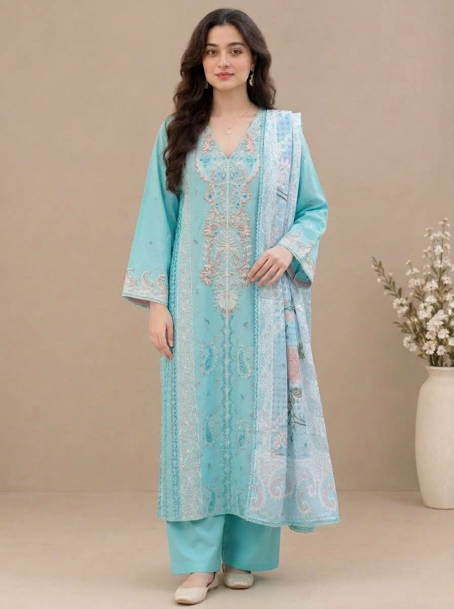 Embroidered 3-Piece Suit Set with Tassels