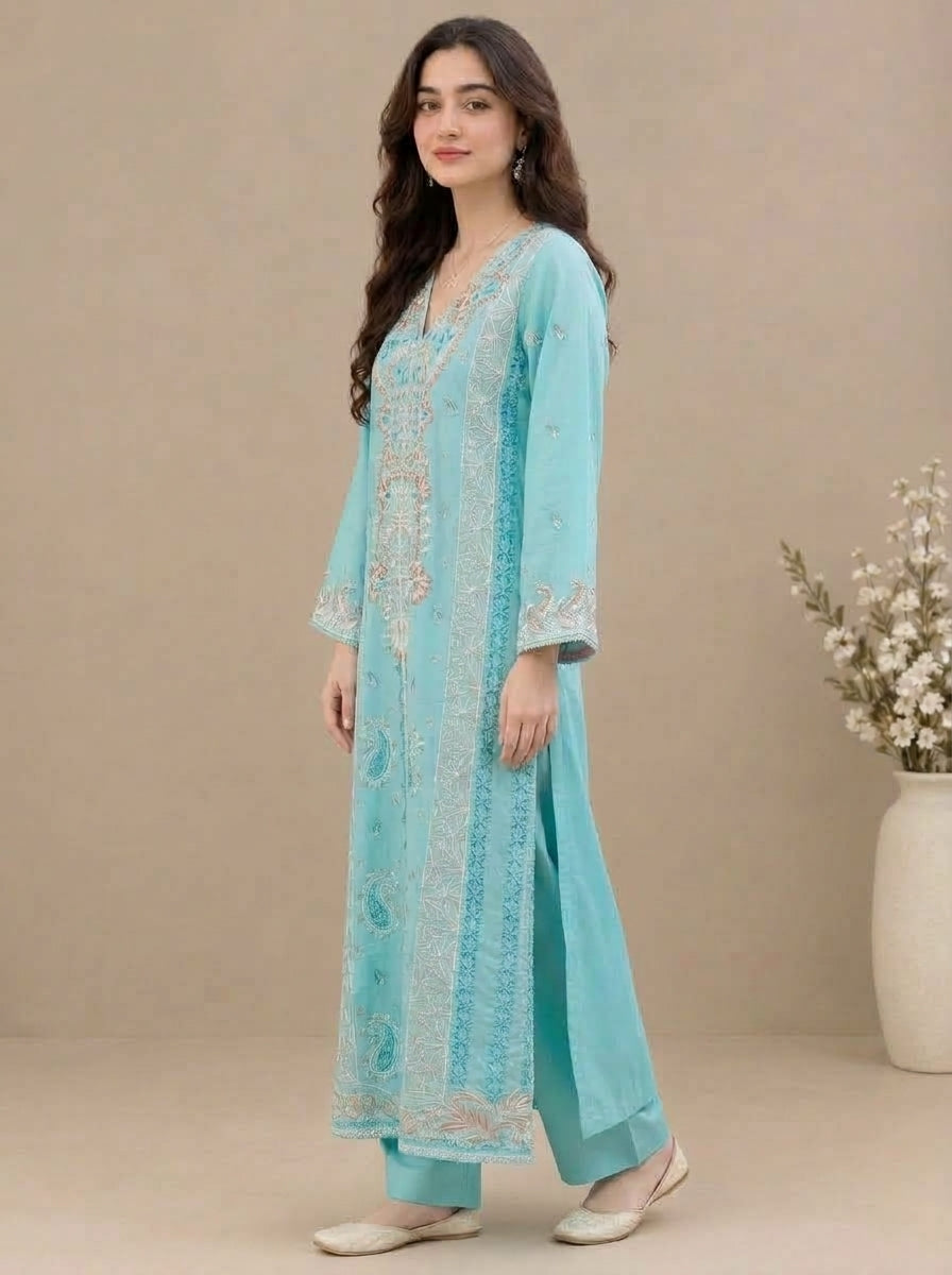 Embroidered 3-Piece Suit Set with Tassels