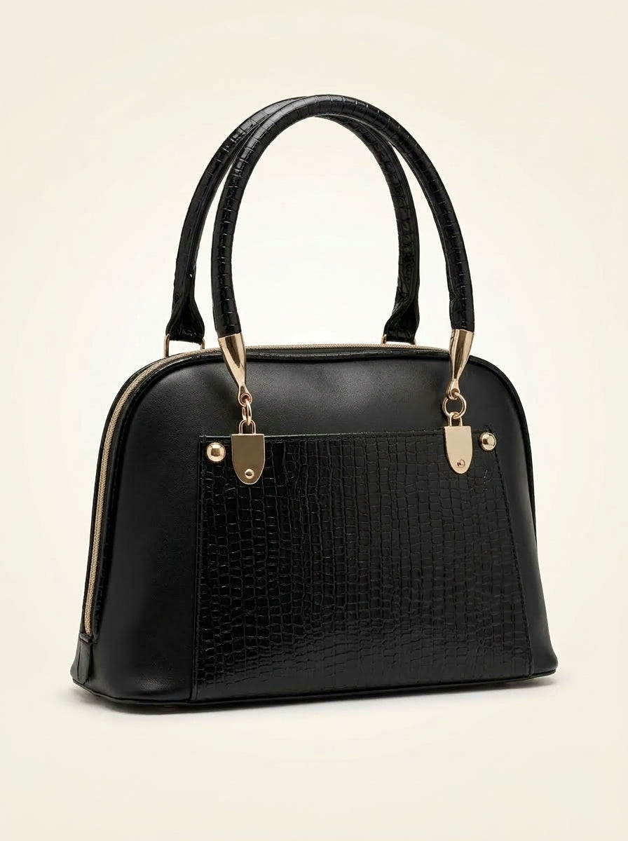 Croc-Textured Top Handle Handbag