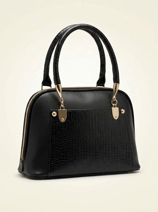 Croc-Textured Top Handle Handbag