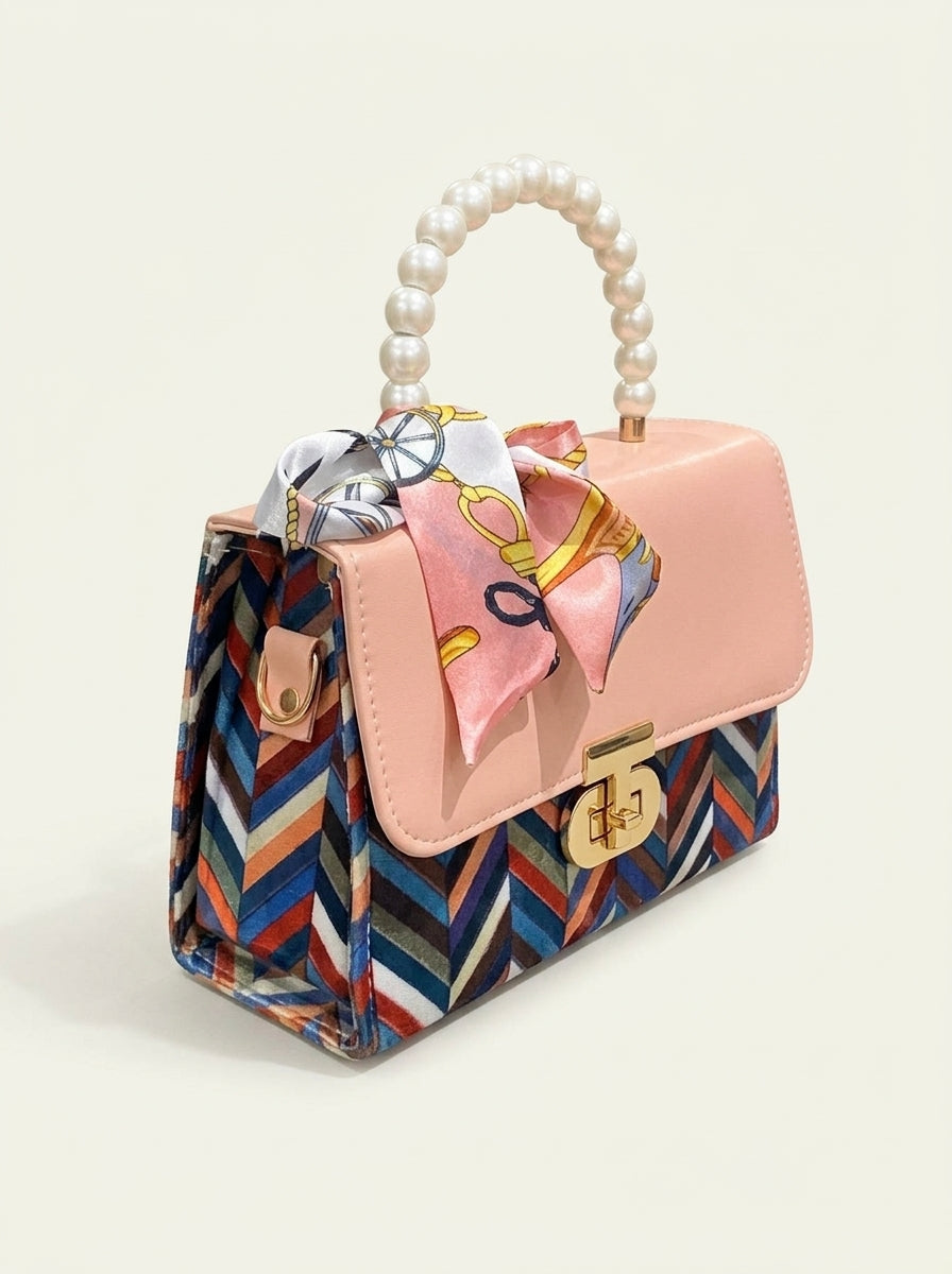 Floral Print Pearl Top Handle Bag