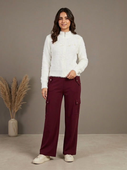 High-Waisted Side-Stripe Cargo Trousers